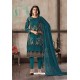Teal Designer Embroidered Faux Georgette Straight Salwar Suit