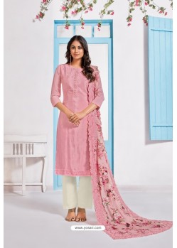Light Pink Designer Chinnon Party Wear Palazzo Salwar Suit