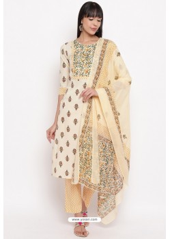 Light Yellow Casual Wear Cotton Straight Salwar Suit