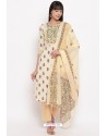 Light Yellow Casual Wear Cotton Straight Salwar Suit