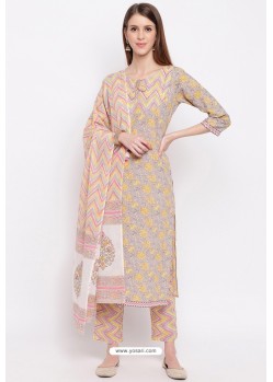 Multi Colour Casual Wear Cotton Straight Salwar Suit