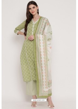 Green Casual Wear Cotton Straight Salwar Suit