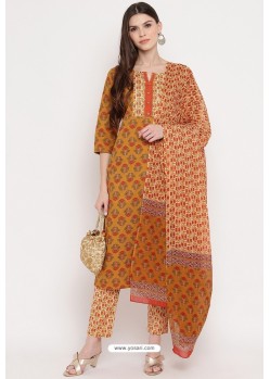 Marigold Casual Wear Cotton Straight Salwar Suit