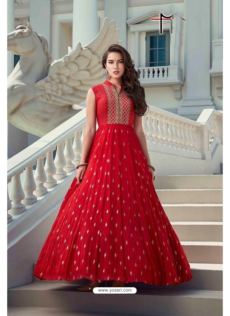 Buy Red Latest Heavy Embroidered Designer Wedding Gown Style ...