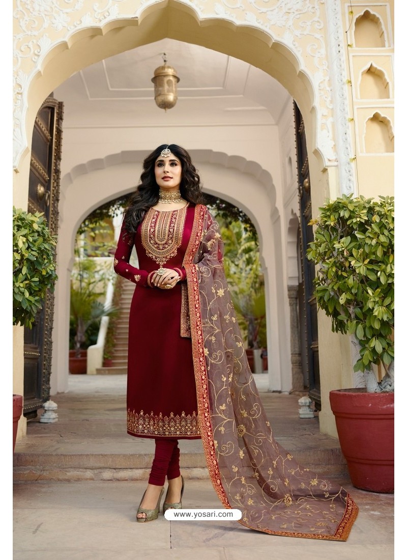 Maroon Partywear Sequence Embroidered Georgette Palazzo Suit