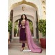 Purple Party Wear Georgette Satin Straight Salwar Suit