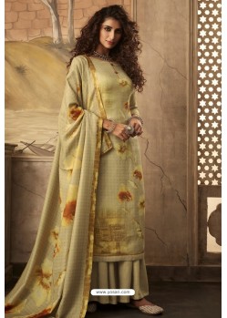 Khaki Designer Casual Wear Pashmina Palazzo Salwar Suit