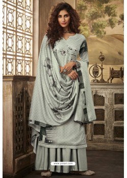 Light Grey Designer Casual Wear Pashmina Palazzo Salwar Suit