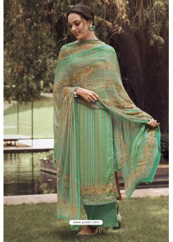 Jade Green Designer Casual Wear Pure Cotton Jam Sartin Palazzo Salwar Suit