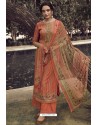 Rust Designer Casual Wear Pure Cotton Jam Sartin Palazzo Salwar Suit