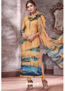 Mustard Designer Casual Wear Pashmina Palazzo Salwar Suit