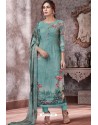 Turquoise Designer Casual Wear Pashmina Palazzo Salwar Suit