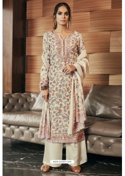 Latest Off White Designer Casual Wear Pashmina Palazzo Salwar Suit