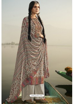 Light Grey Designer Casual Wear Pashmina Palazzo Salwar Suit