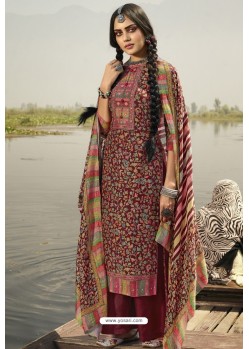 Maroon Designer Casual Wear Pashmina Palazzo Salwar Suit