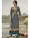 Teal Designer Casual Wear Pashmina Palazzo Salwar Suit