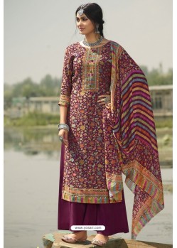 Deep Wine Designer Casual Wear Pashmina Palazzo Salwar Suit