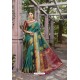 Dark Green Heavy Embroidered Classic Designer Banarasi Silk Sari