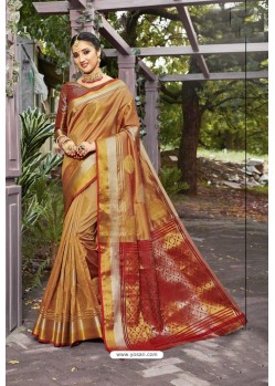Mustard Heavy Embroidered Classic Designer Banarasi Silk Sari