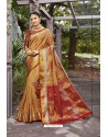 Mustard Heavy Embroidered Classic Designer Banarasi Silk Sari