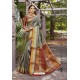 Silver Heavy Embroidered Classic Designer Banarasi Silk Sari