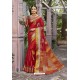 Tomato Red Heavy Embroidered Classic Designer Banarasi Silk Sari