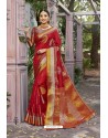 Tomato Red Heavy Embroidered Classic Designer Banarasi Silk Sari