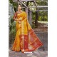 Yellow Heavy Embroidered Classic Designer Banarasi Silk Sari