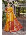 Yellow Heavy Embroidered Classic Designer Banarasi Silk Sari
