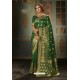 Forest Green Heavy Embroidered Classic Designer Banarasi Silk Sari