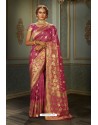 Hot Pink Heavy Embroidered Classic Designer Banarasi Silk Sari