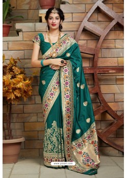 Teal Designer Soft Silk Classic Wear Soft Silk Sari
