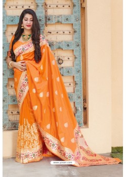 Orange Designer Soft Silk Classic Wear Soft Silk Sari