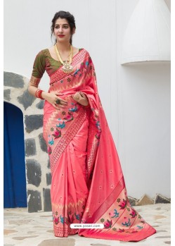 Peach Designer Soft Silk Classic Wear Soft Silk Sari