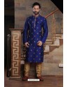 Royal Blue Readymade Slub Silk Designer Kurta Pajama For Men