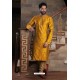Yellow Readymade Slub Silk Designer Kurta Pajama For Men
