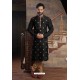 Black Readymade Slub Silk Designer Kurta Pajama For Men