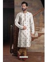 White Readymade Slub Silk Designer Kurta Pajama For Men