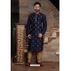 Navy Blue Readymade Slub Silk Designer Kurta Pajama For Men