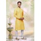 Yellow Readymade Cotton Designer Kurta Pajama For Men