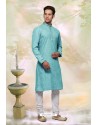 Sky Blue Readymade Cotton Designer Kurta Pajama For Men