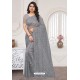 Grey Party Wear Designer Embroidered Sari