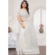 White Party Wear Designer Embroidered Sari