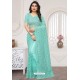 Sky Blue Party Wear Designer Embroidered Sari
