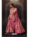 Peach Heavy Embroidered Classic Designer Banarasi Silk Sari