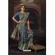 Teal Blue Heavy Embroidered Classic Designer Banarasi Silk Sari