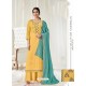 Yellow Designer Pure Dola Cotton Party Wear Palazzo Salwar Suit