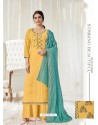 Yellow Designer Pure Dola Cotton Party Wear Palazzo Salwar Suit