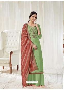 Green Designer Pure Dola Cotton Party Wear Palazzo Salwar Suit