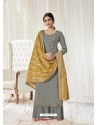 Grey Designer Pure Dola Cotton Party Wear Palazzo Salwar Suit